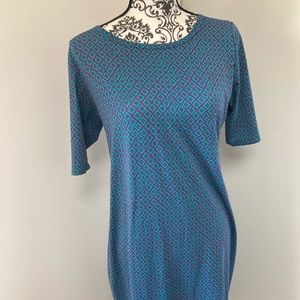 LulaRoe Julia Dress, size L, teal and pink. Used.